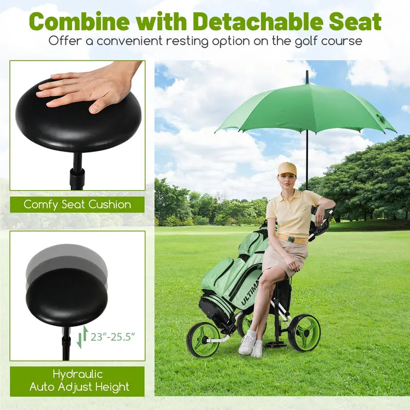 Three-Wheel Golf Push Cart – Compact Foldable Caddy with Adjustable Seat & Smooth Rolling Wheels