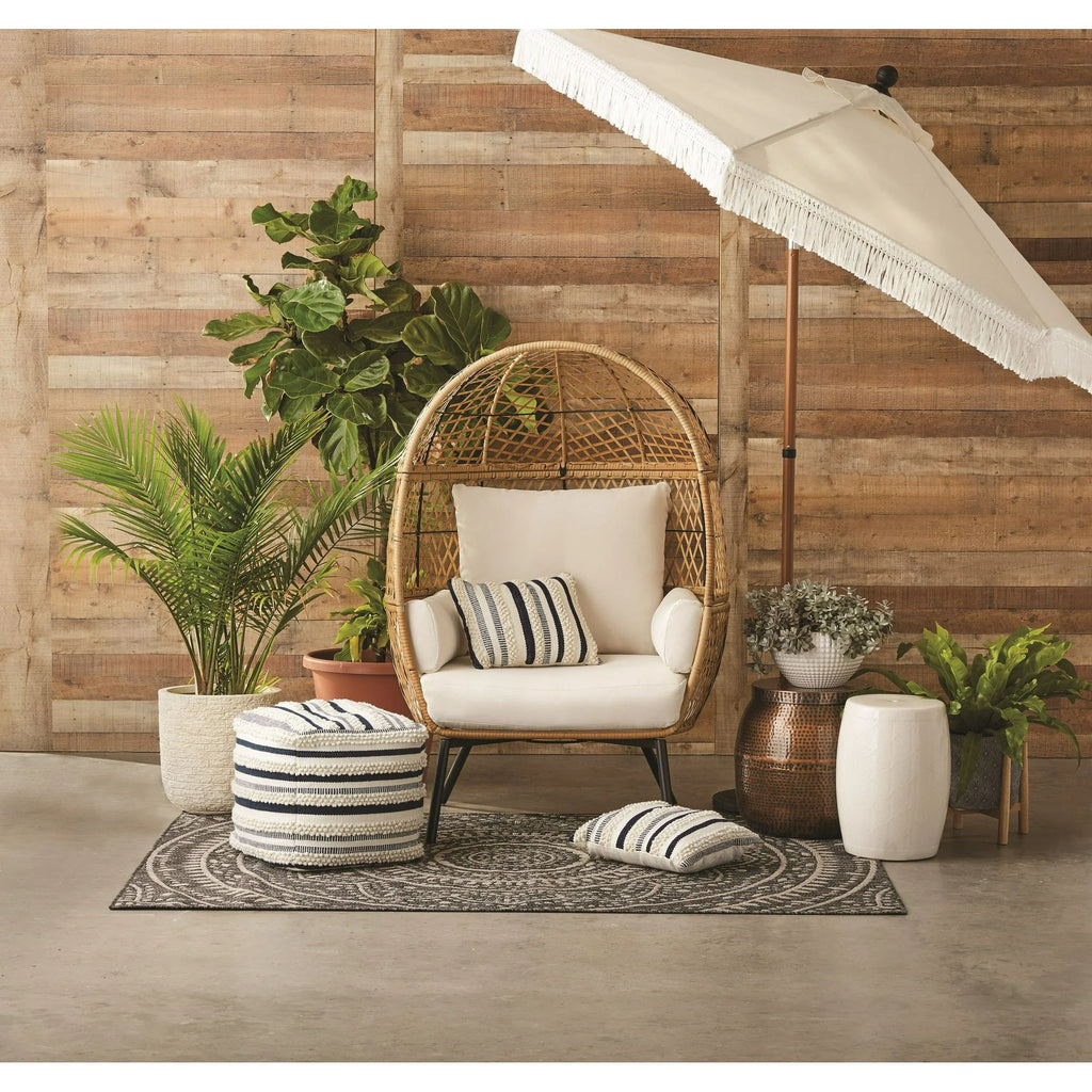 Better Homes and Gardens Ventura Boho Stationary Wicker Egg Chair . Off-White