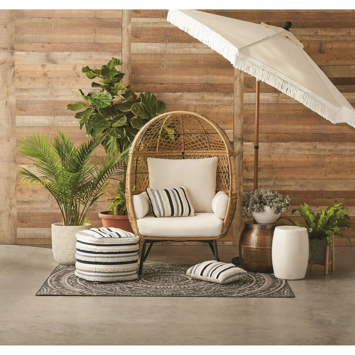 Better Homes and Gardens Ventura Boho Stationary Wicker Egg Chair . Off-White