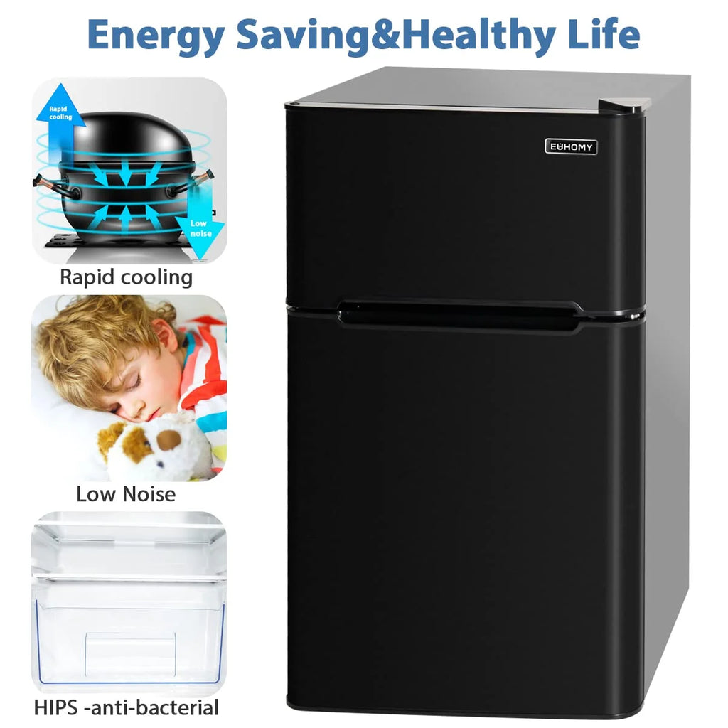 EUHOMY Mini Fridge with Freezer, 3.2 Cu.Ft Mini refrigerator with freezer, Dorm fridge with freezer 2 door For Bedroom/Dorm/Apartment/Office - Food Storage or Cooling Drinks (Black).