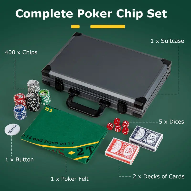 Compact 400-Piece Casino-Style Poker Chip Set  With 6 Card Decks and Dealer Button