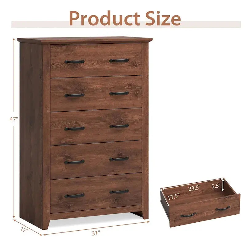 Tall 5-Drawer Storage Cabinet – Versatile Chest for Bedroom, Hallway, or Living Space