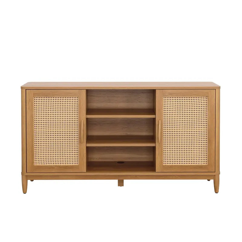 Springwood Cane TV Stand for 65″ TVs, Light Honey Finish