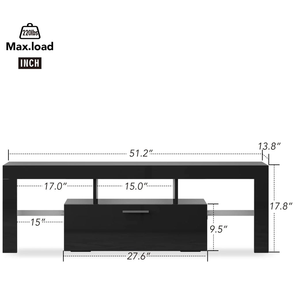 Entrintou Modern LED TV Stand for 32/40/50/55 inch TV, High Glossy Entertainment Center with LED Lights, Gaming Television Stands with Large Storage, Black Wood TV Console for Living Room, Bedroom