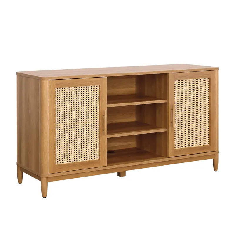 Springwood Cane TV Stand for 65″ TVs, Light Honey Finish