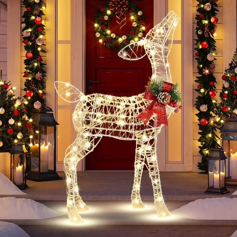 Tangkula Christmas LED Reindeer Decoration, 50 Warm White Lights, Steel & Tinsel, Indoor/Outdoor Holiday Decor