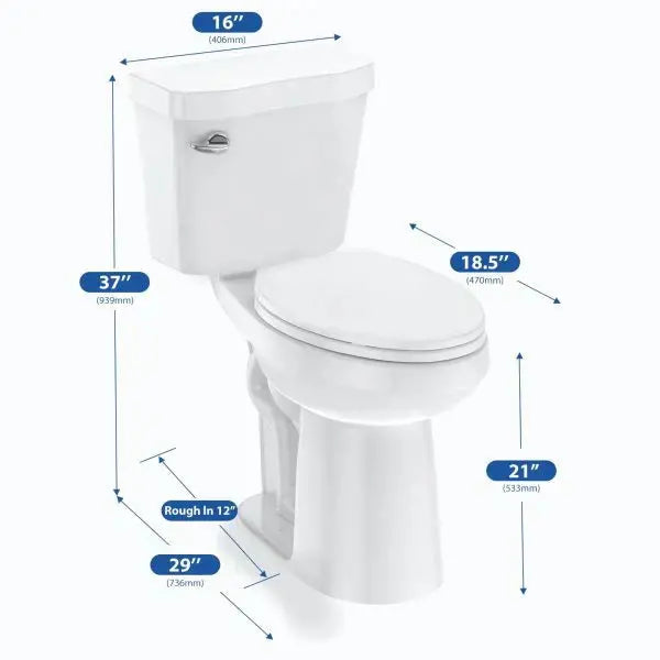 Cotton White Elongated Two-Piece Toilet  ADA-Compliant Universal Height, 1.28 GPF Siphonic Flush, Soft-Close Seat