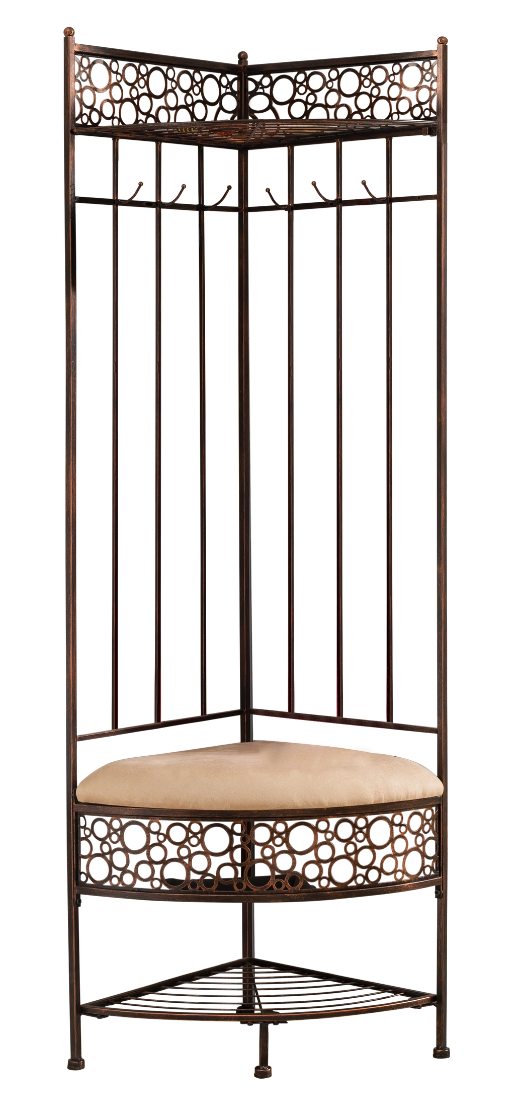 Crespin Corner Hallway Storage Bench Hall Tree, Brushed Copper Metal
