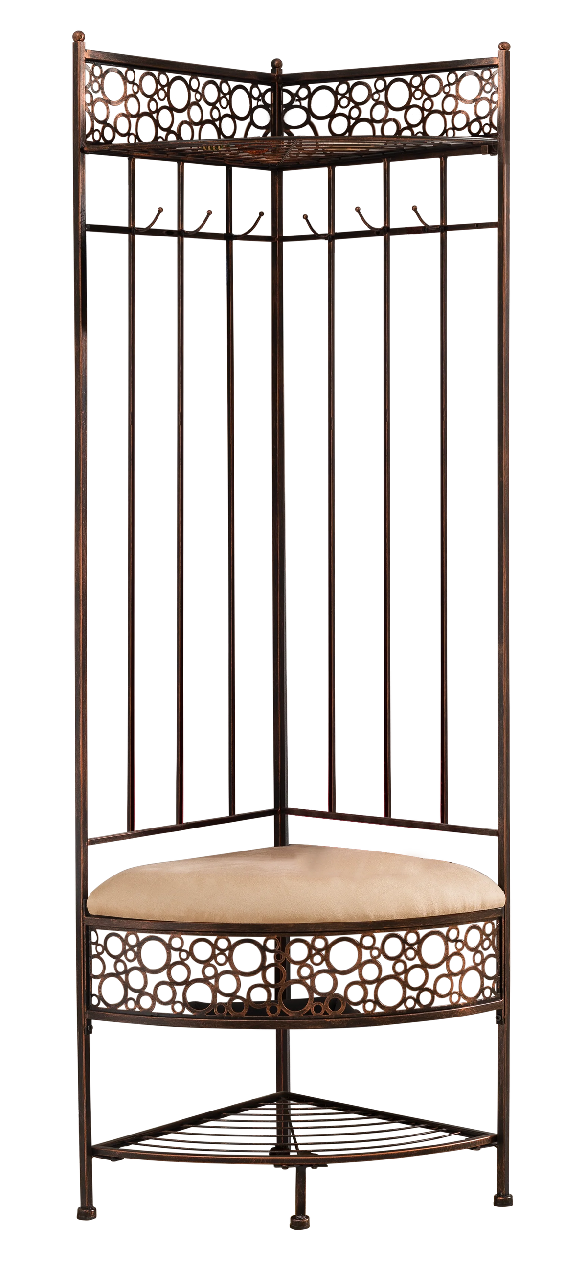 Crespin Corner Hallway Storage Bench Hall Tree, Brushed Copper Metal