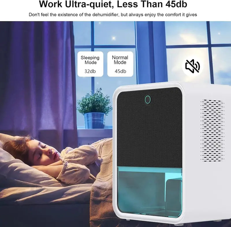 Compact Bedroom Dehumidifier  2.2L Tank, Built-In Hygrometer & RGB LED Display