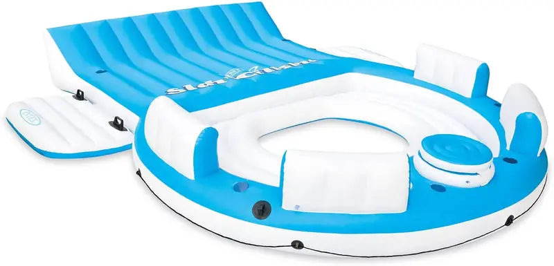 Splash N Chill Inflatable Pool Lounger – 145″ x 125″ x 20″ Island Float for Up to 7 Adults (Blue/White)