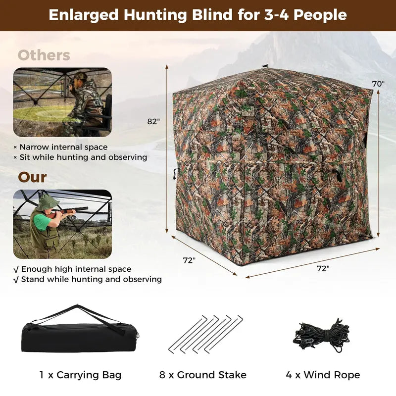 Spacious Camo Hunting Blind – Designed for 3–4 Hunters with 270° Field of View