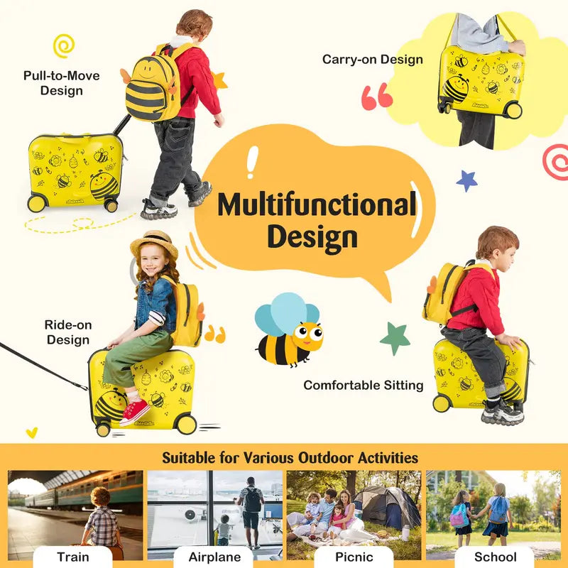 Two-Piece Kids' Luggage Set – 18″ Carry-On + Ride-On Suitcase with 360° Spinner Wheels