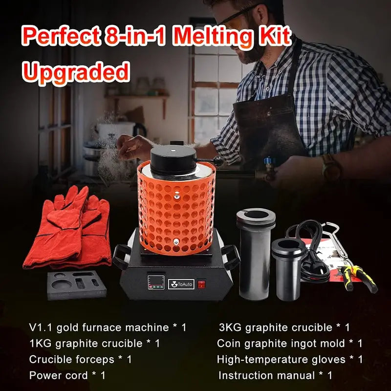 TOAUTO TGF3000-V1.1 Gold Melting Furnace – 1–3 kg Capacity, 1400W, 2100°F Max Temperature