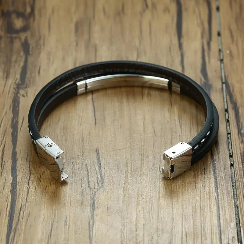 Textured Sew-Line Genuine Leather Bracelet
