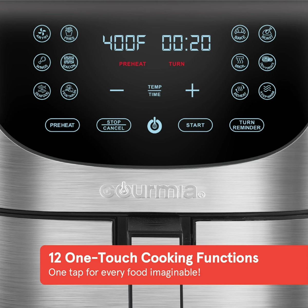 Gourmia 7-Qt Digital Air Fryer with Guided Cooking . Easy Clean . Stainless Steel