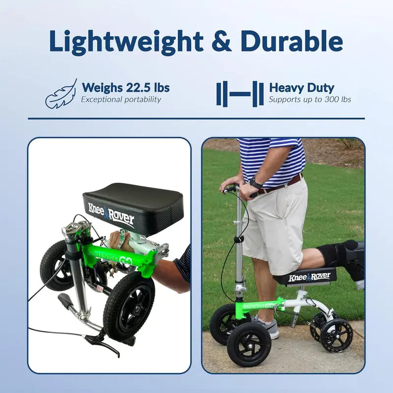 Compact All-Terrain Knee Scooter  Heavy-Duty Adult Walker for Ankle/Foot Recovery, Post-Surgery Mobility Aid (Green)