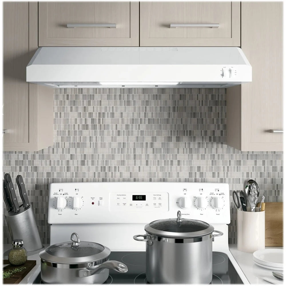 GE - 30" Convertible Range Hood - White on white
