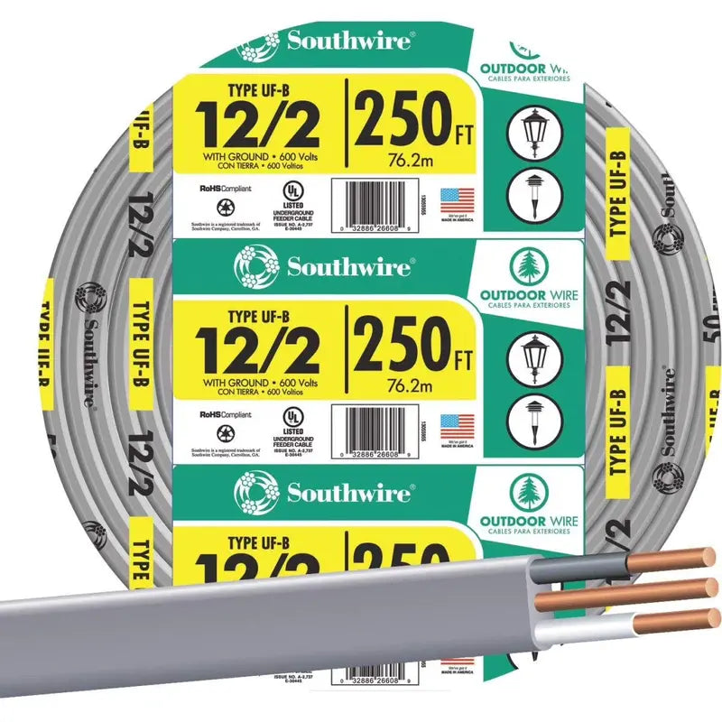Southwire 12-2 UFW/G Wire – 250 ft Gray Underground Feeder Cable