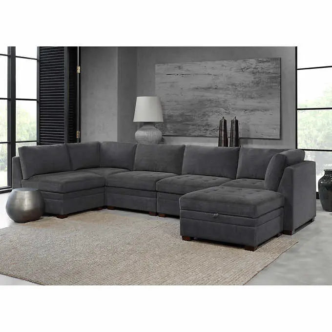 Thomasville Tisdale Fabric Sectional Set – Stylish Configuration with Complementary Storage Ottoman
