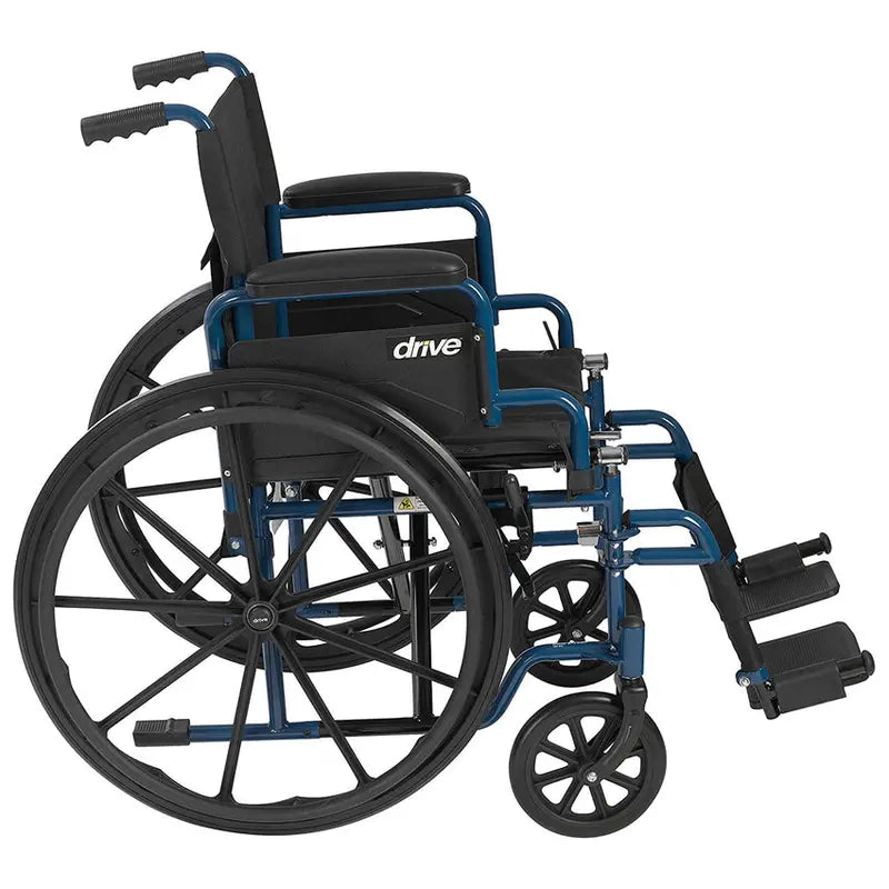 Drive Medical Blue Streak Lightweight Folding Wheelchair  20-Inch Wide Seat for Easy Transport