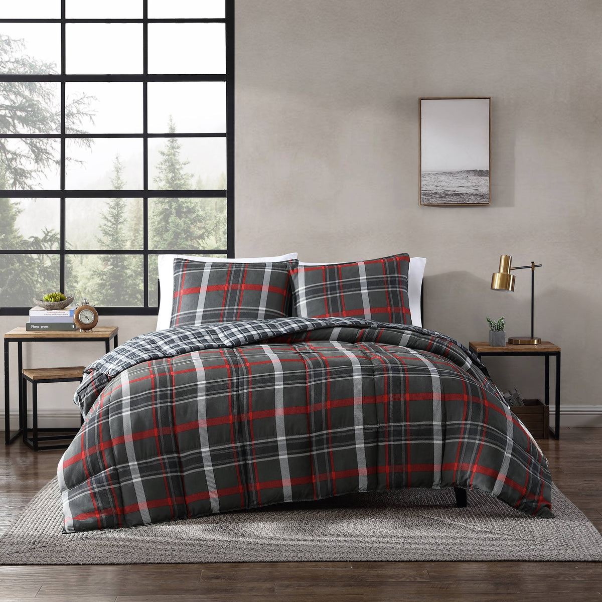 Eddie Bauer Willow Plaid Comforter Set, Grey, Twin