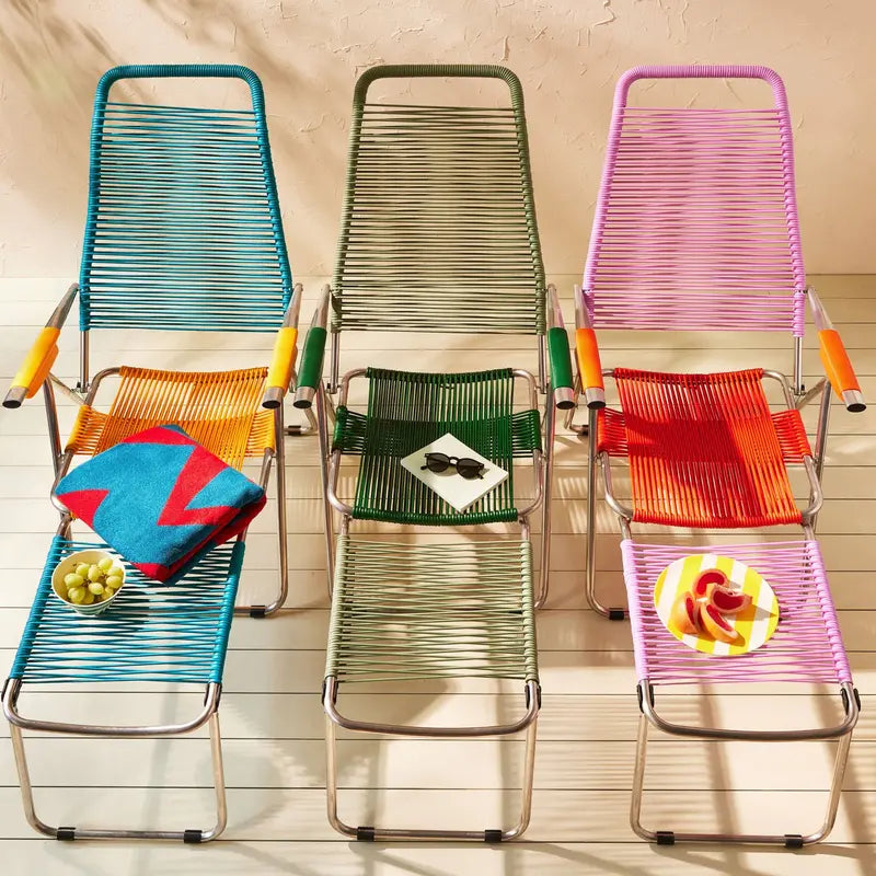 Spaghetti Outdoor Lounge Chair – Sage Green Woven Frame