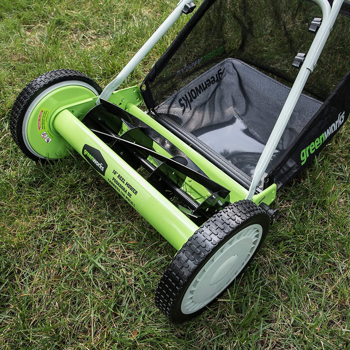 Greenworks 16-Inch Reel Lawn Mower with Grass Catcher 25052 .Black/Green . 47"D x 22"W x 29.75"H💝 Last Day For Clearance