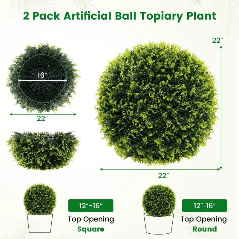 Two 22-Inch Fake Cypress Topiary Balls – Large Outdoor-Grade Faux Cedar Spheres