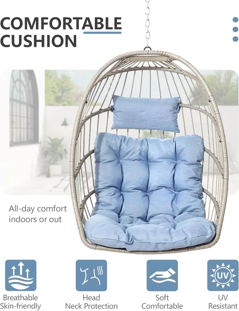 SWITTE All-Weather Egg Swing Chair — Durable Wicker Hanging Seat Rated for 350 lbs