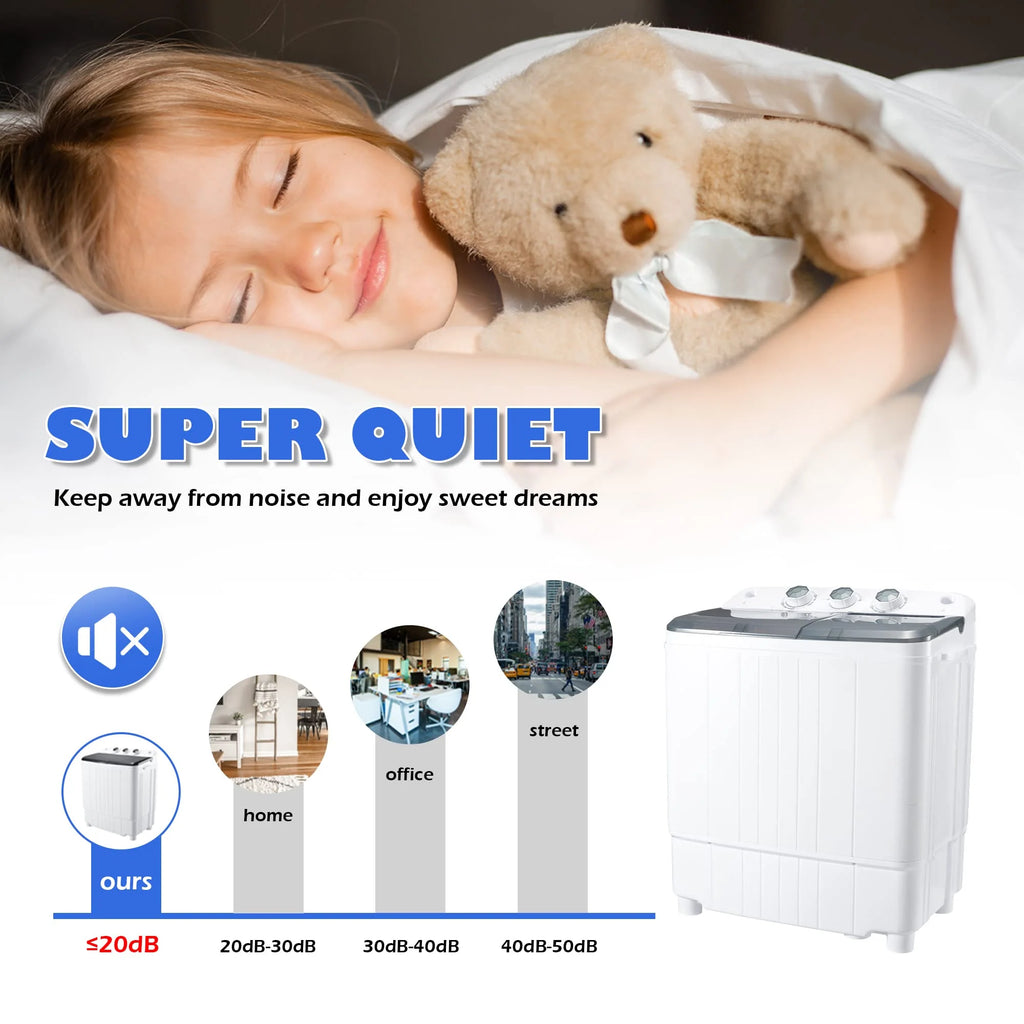 Homguava Portable Washing Machine 17.6Lbs Capacity Washer and Dryer Combo 2 In 1 Mini Compact Twin Tub Washing Machine Laundry Washer(11Lbs) & Spinner(6.6Lbs) with Built-in Gravity Drain Pump,Low Nois