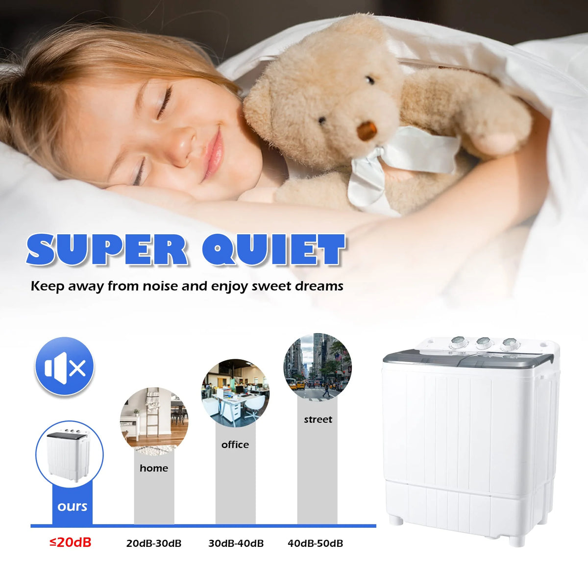 Homguava Portable Washing Machine 17.6Lbs Capacity Washer and Dryer Combo 2 In 1 Mini Compact Twin Tub Washing Machine Laundry Washer(11Lbs) & Spinner(6.6Lbs) with Built-in Gravity Drain Pump,Low Nois