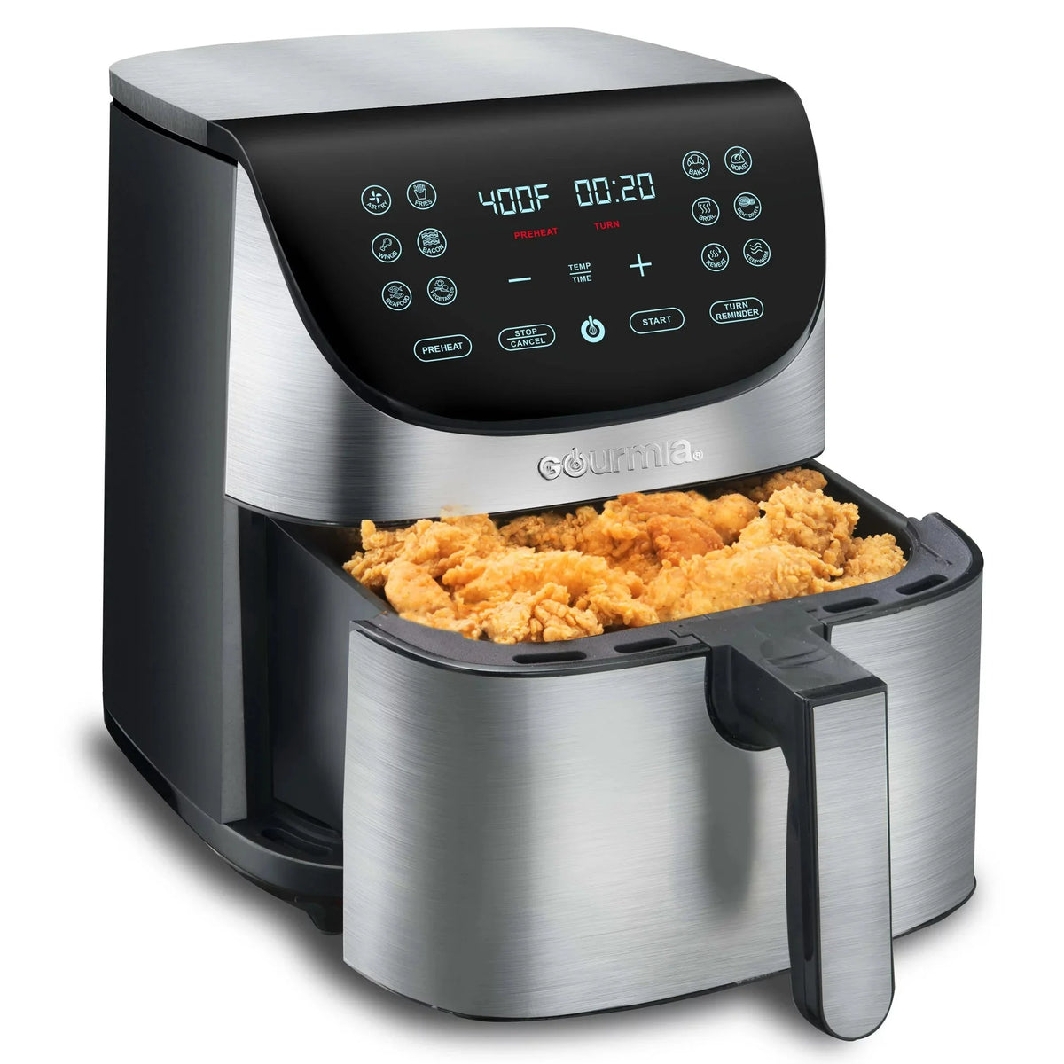Gourmia 7-Qt Digital Air Fryer with Guided Cooking . Easy Clean . Stainless Steel