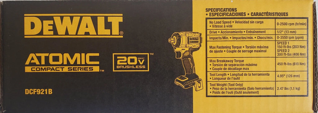Dewalt DCF921B ATOMIC 20-Volt MAX Cordless Brushless 1/2 in. Impact Wrench (Tool-Only)