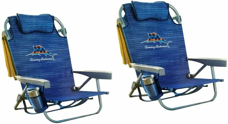 Tommy Bahama Backpack Beach Chairs – 2-Pack, Lightweight, Portable, Blue Colorway