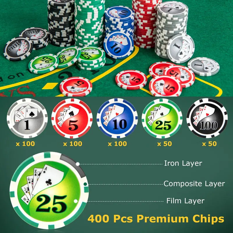 Compact 400-Piece Casino-Style Poker Chip Set  With 6 Card Decks and Dealer Button