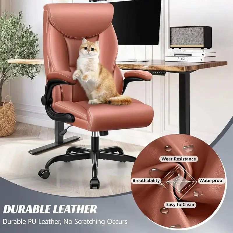 Spacious Rotating Computer Chair with Lumbar Support and Elevated Seat – Heavy-Duty Office Desk Chair