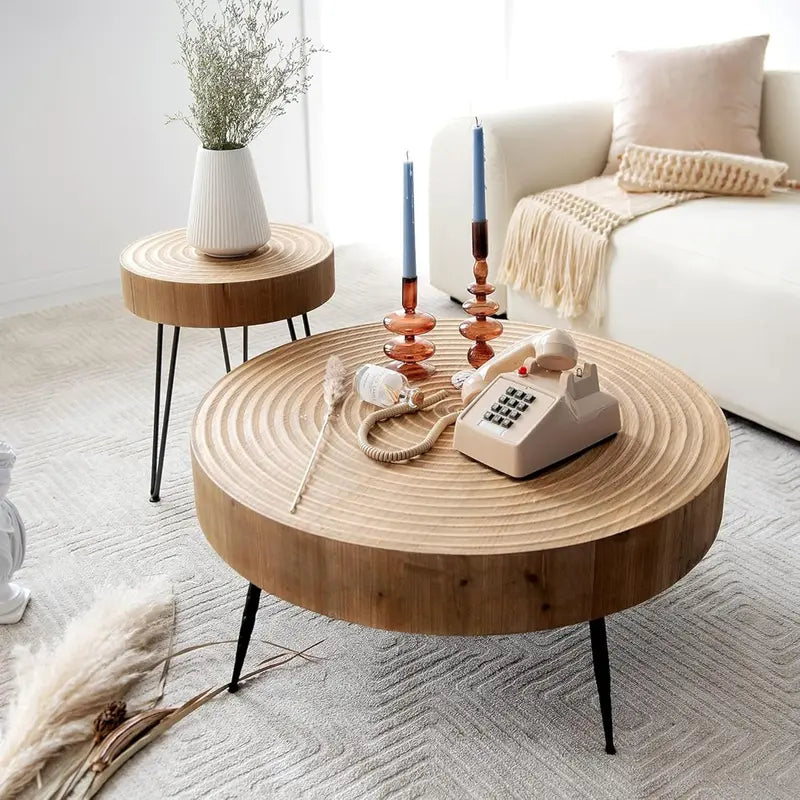 Two-Piece Farmhouse Nesting Coffee Tables – Stylish Round Accent Set for Cozy Living Spaces