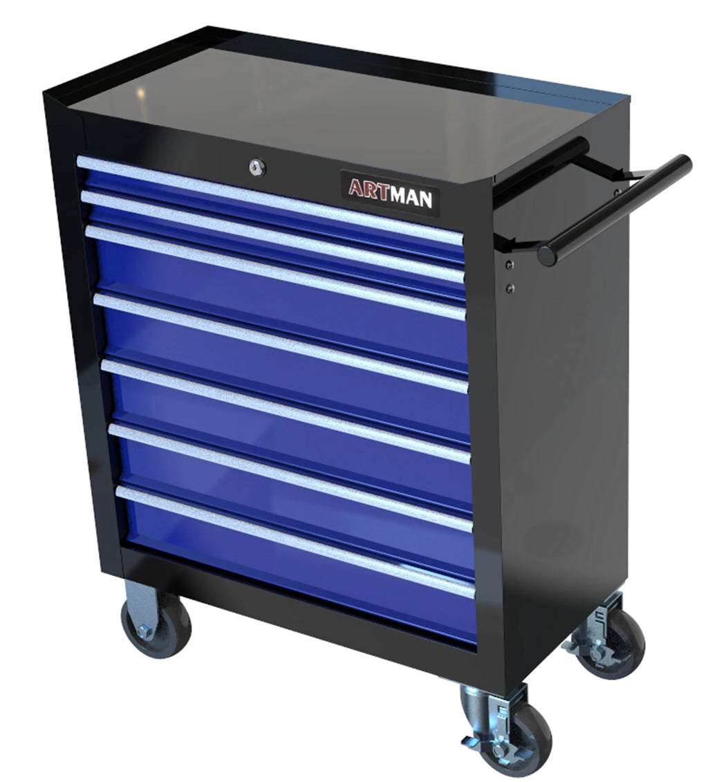 Aukfa Tool Chest, 24.5 in 7 - Drawer Steel Rolling Tool Box on Wheels for Workshop Garage, Red
