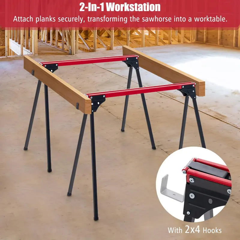 Two-Piece Folding Sawhorse Set for DIY Projects, Carpentry & On-Site Support