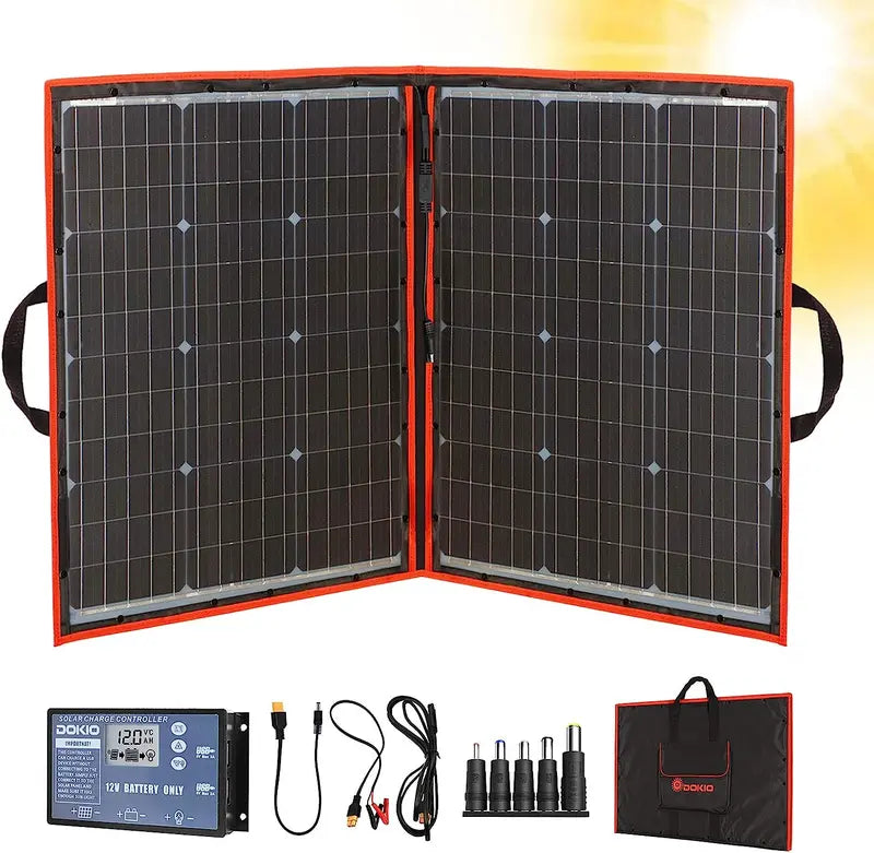 DOKIO 110w 18v Portable Foldable Solar Panel Kit, Solar Charger With Controller 2 Usb Output
