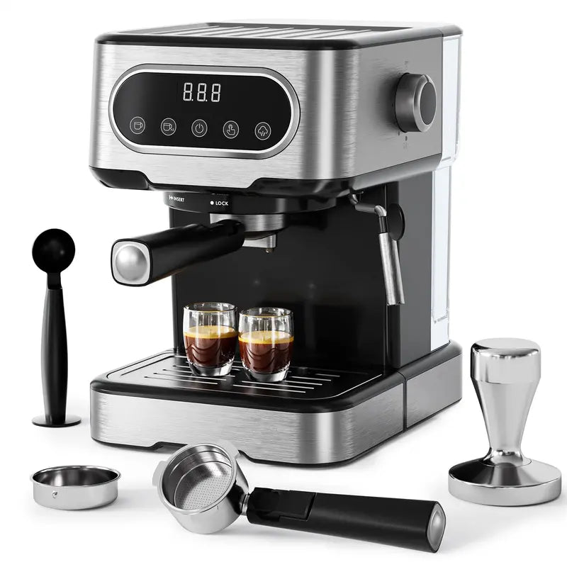 Digital Espresso Machine with Steam Wand  Touchscreen Latte and Cappuccino Maker with Integrated Milk Frother