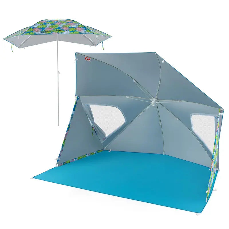 Convertible 2-to-4-Person Beach Tent  Dual-Side Sun Shelter with Roll-Up Windows