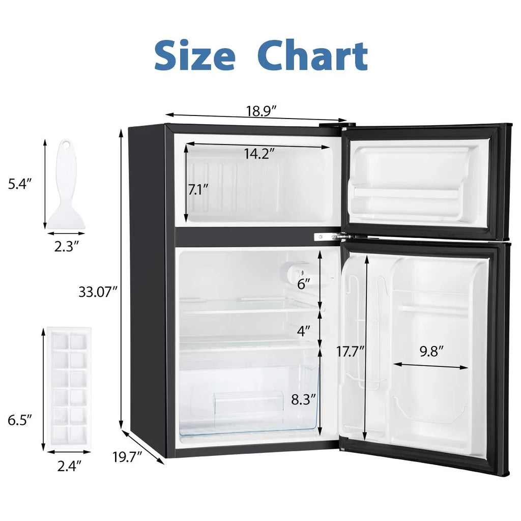 EUHOMY Mini Fridge with Freezer, 3.2 Cu.Ft Mini refrigerator with freezer, Dorm fridge with freezer 2 door For Bedroom/Dorm/Apartment/Office - Food Storage or Cooling Drinks (Black).