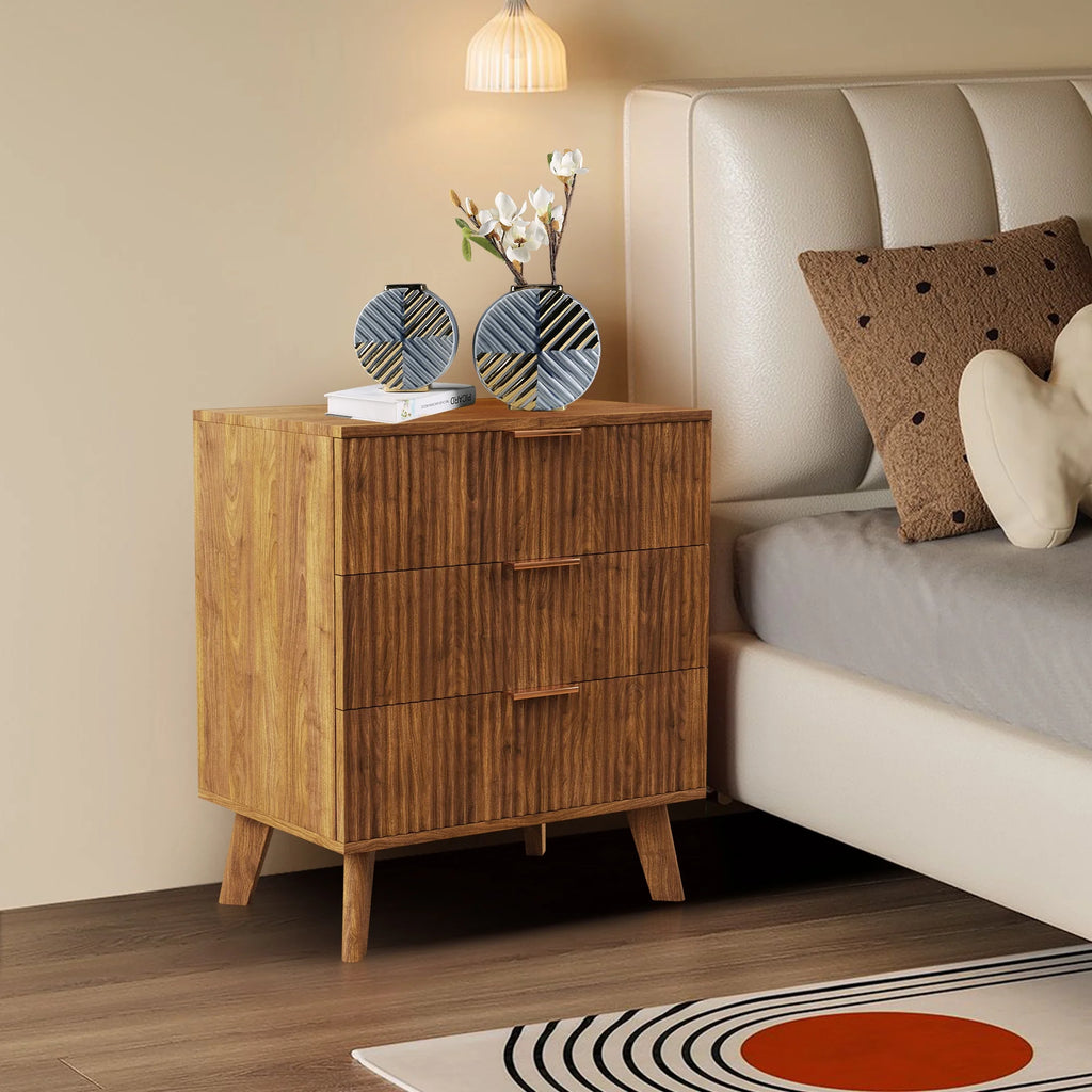 YOCWO Fluted Nightstand for Bedroom Set of 2, Wood Bedside Table Set of 2 with Drawers, Black