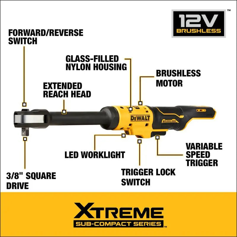 DEWALT XTREME 12V MAX* 3/8 Extended Reach Ratchet Brushless Bare Tool DCF503EB from DEWALT