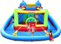 Dolphin Inflatable Water Slide & Bounce House with Double Cannons & Climbing Wall  Kids Backyard Water Park