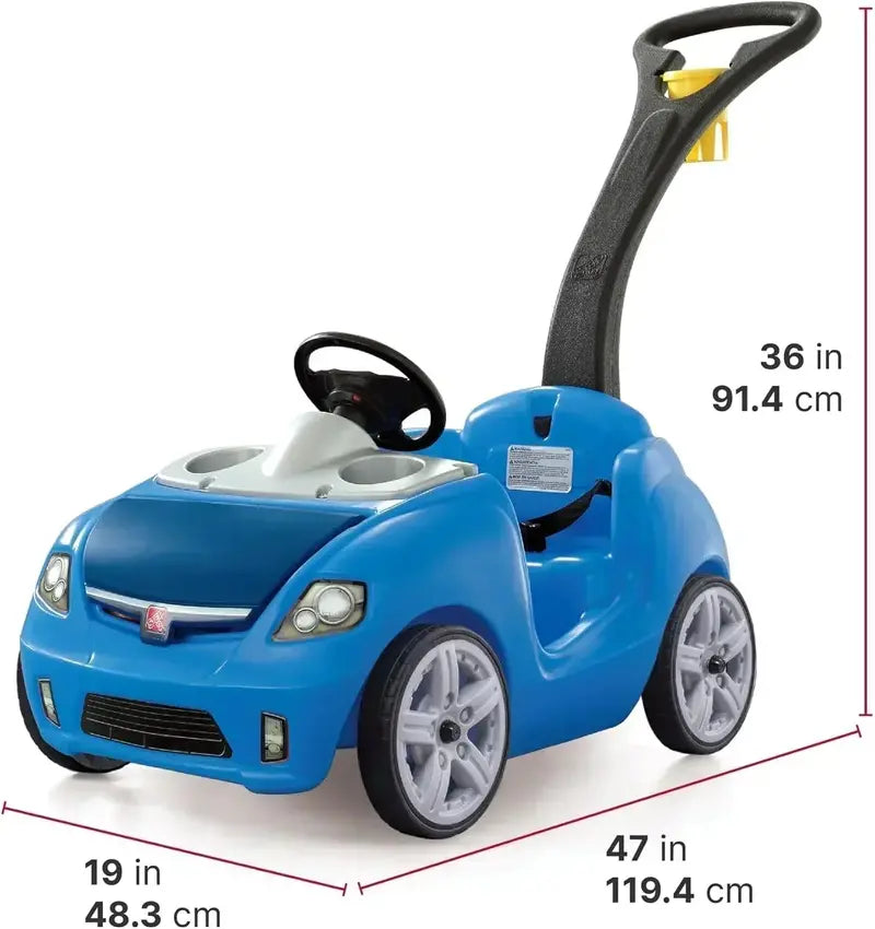 Step2 Whisper Ride II Pink Push Toy Car – Ride-On Vehicle with Seat Belt and Foldaway Storage