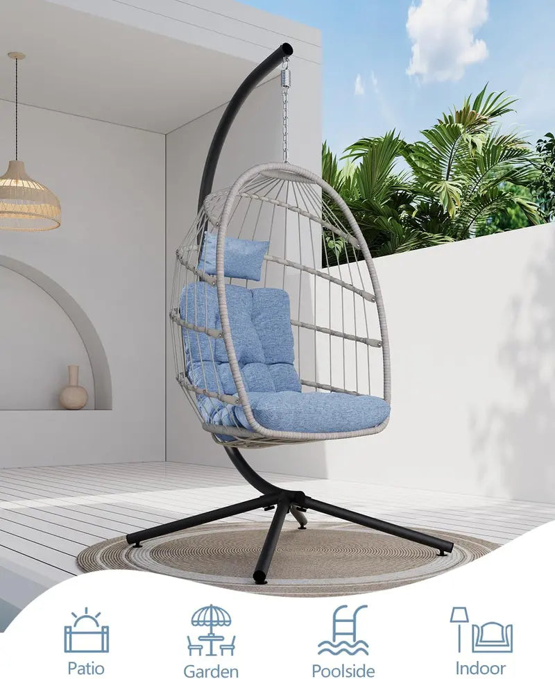 SWITTE All-Weather Egg Swing Chair — Durable Wicker Hanging Seat Rated for 350 lbs