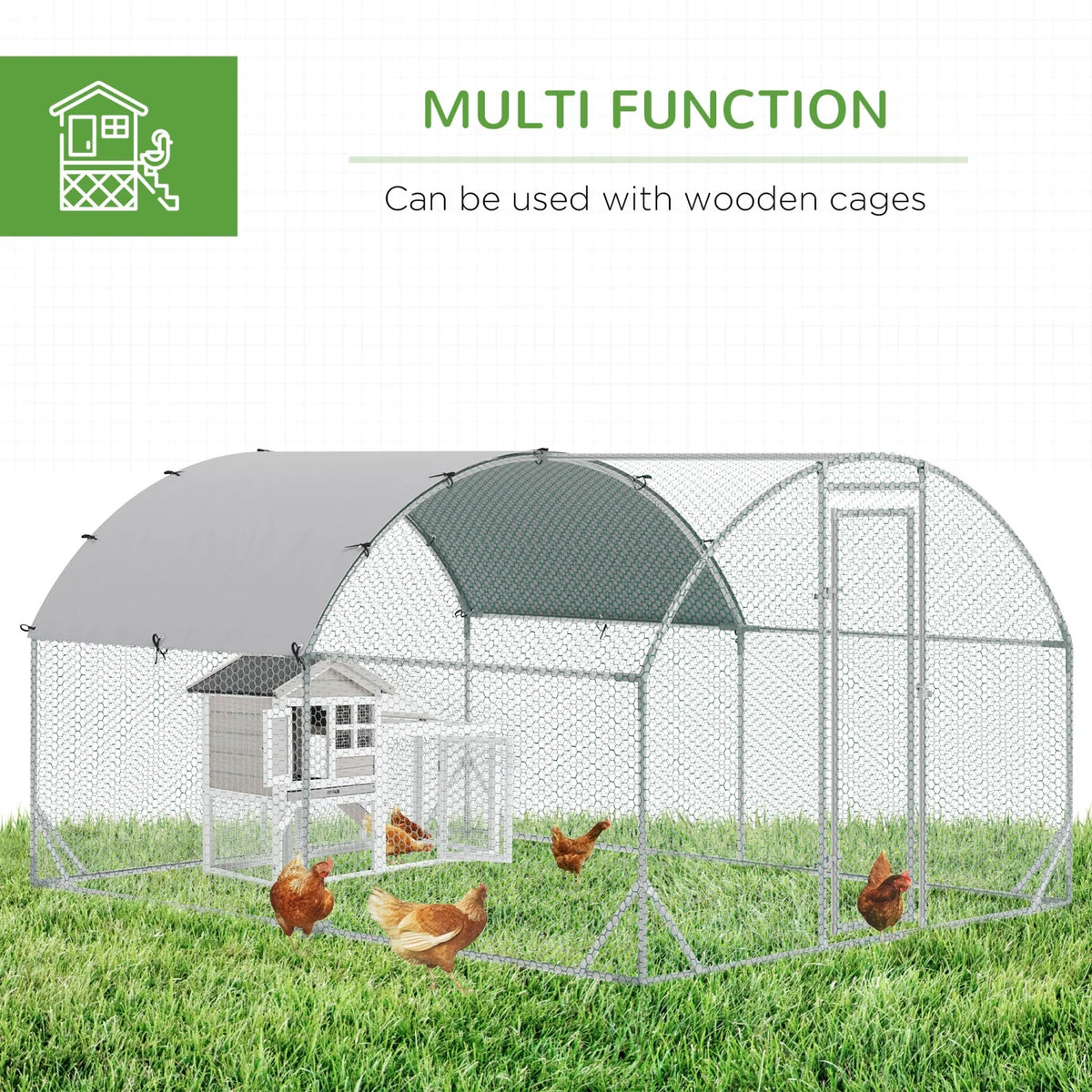 GFVCNIO PawHut Large Coop Metal Run with Waterproof and Anti-UV Cover Dome Shaped Walk-in Fence Cage Hen House for Outdoor and Yard Farm Use 1” Tube Diameter 9.2' x 12.5' x 6.5'